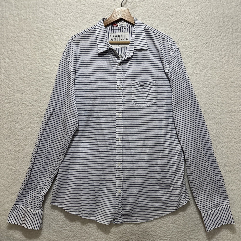 Frank & Eileen Thomas Mason Blue/White Stripes Button‎ Up Dress Shirt Men's Sz L